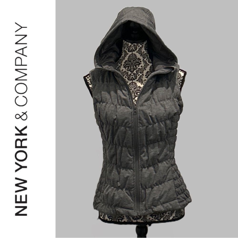 New York & Company Women’s‎ Heather Hooded Gray Gathered Vest - Size XS